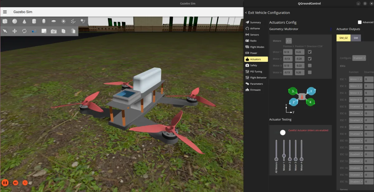 Custom QAV250 CAD model in Gazebo