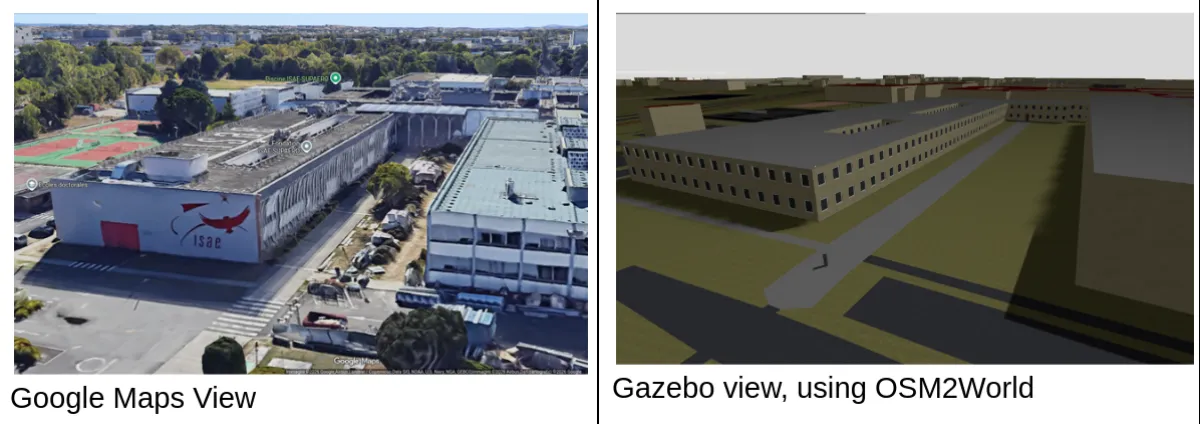 ISAE-Supaero campus: Google Maps vs OSM2World comparison